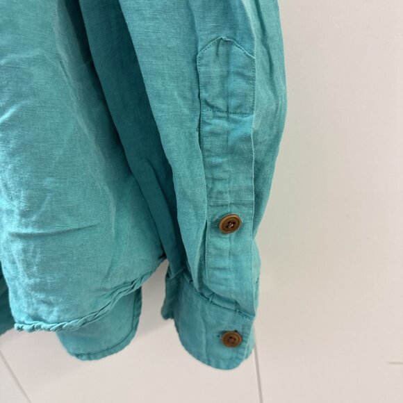 VTG Polo Ralph Lauren Linen Silk Mens L/S Button Up Turquoise Shirt 2 Pocket 2XL - Picture 4 of 10